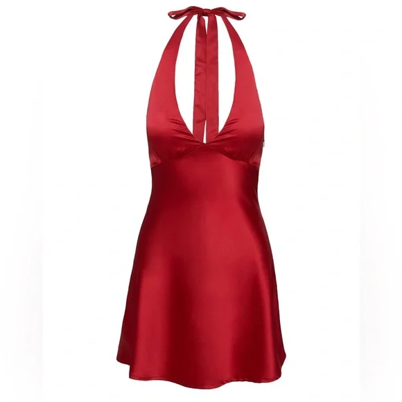 NWT Princess Polly Red satin slip dress fevers halter mini dress red - Picture 2 of 7